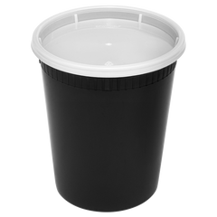 Wholesale 32 oz Black PP Injection Molded Round Deli Containers with Lids - 240 Sets