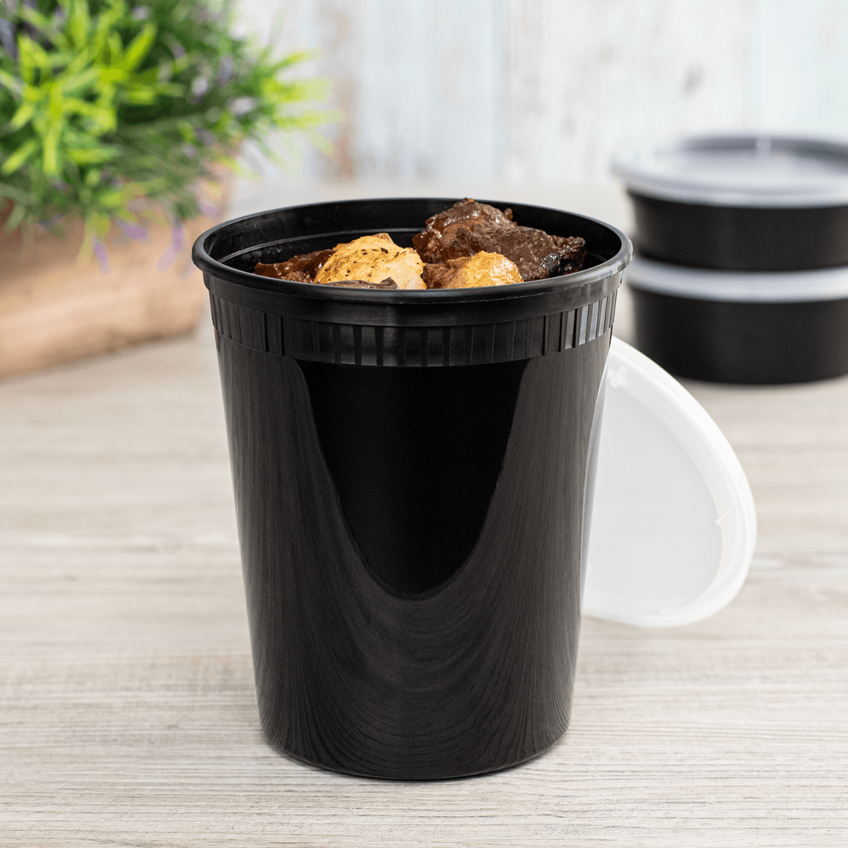 Wholesale 32 oz Black PP Injection Molded Round Deli Containers with Lids - 240 Sets