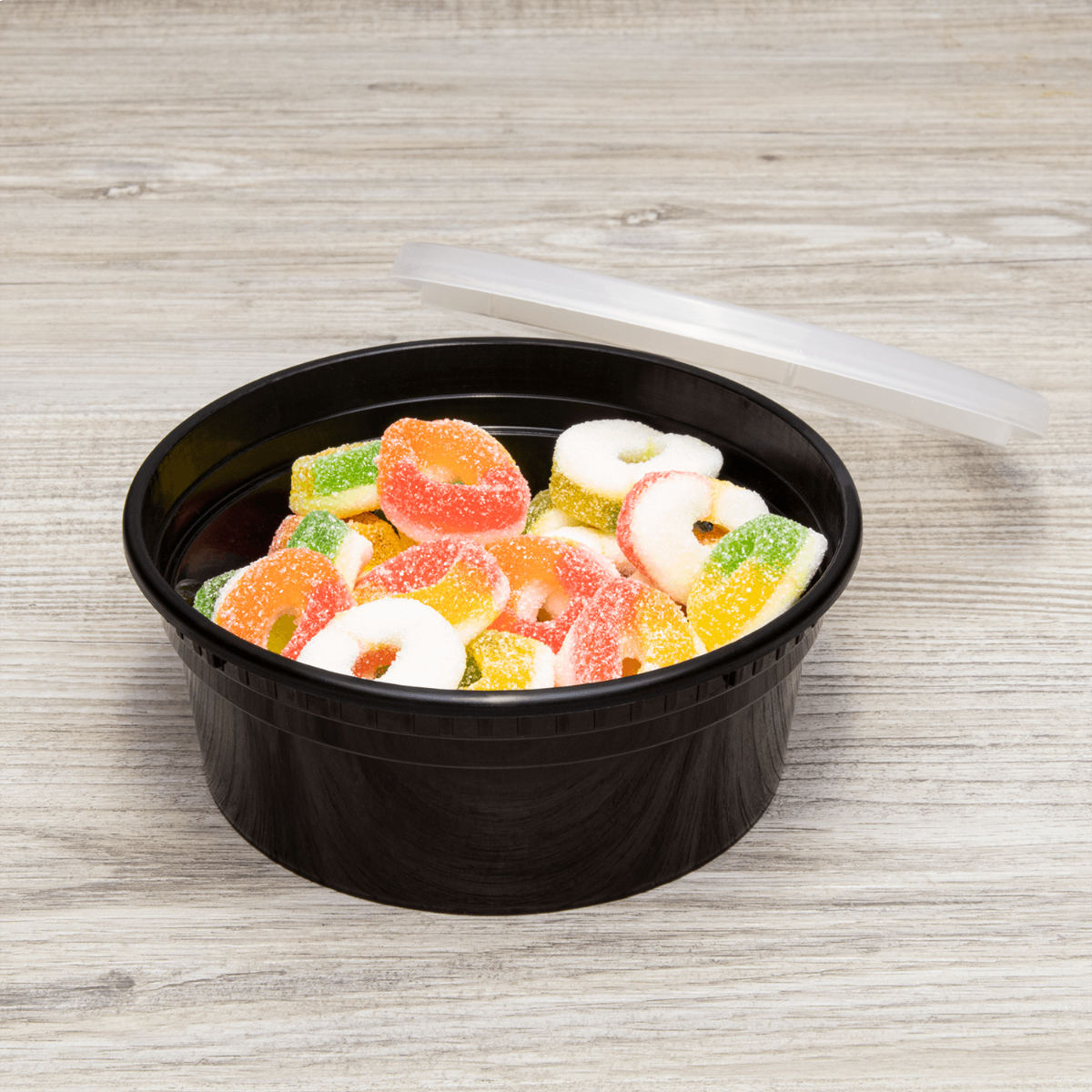 Wholesale 8 oz Black PP Injection Molded Round Deli Containers with Lids - 240 Sets
