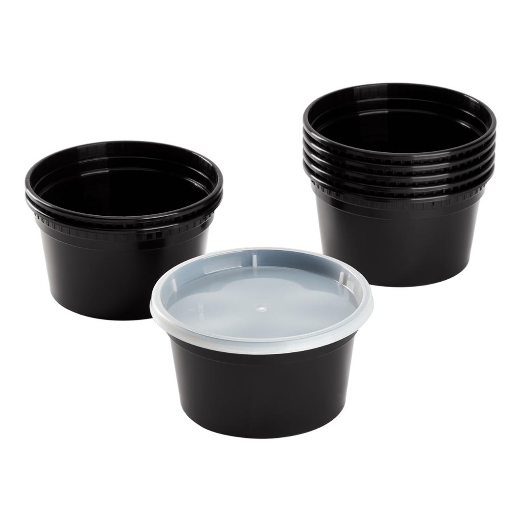 Wholesale 12 oz Black PP Injection Molded Round Deli Containers with Lids - 240 Sets