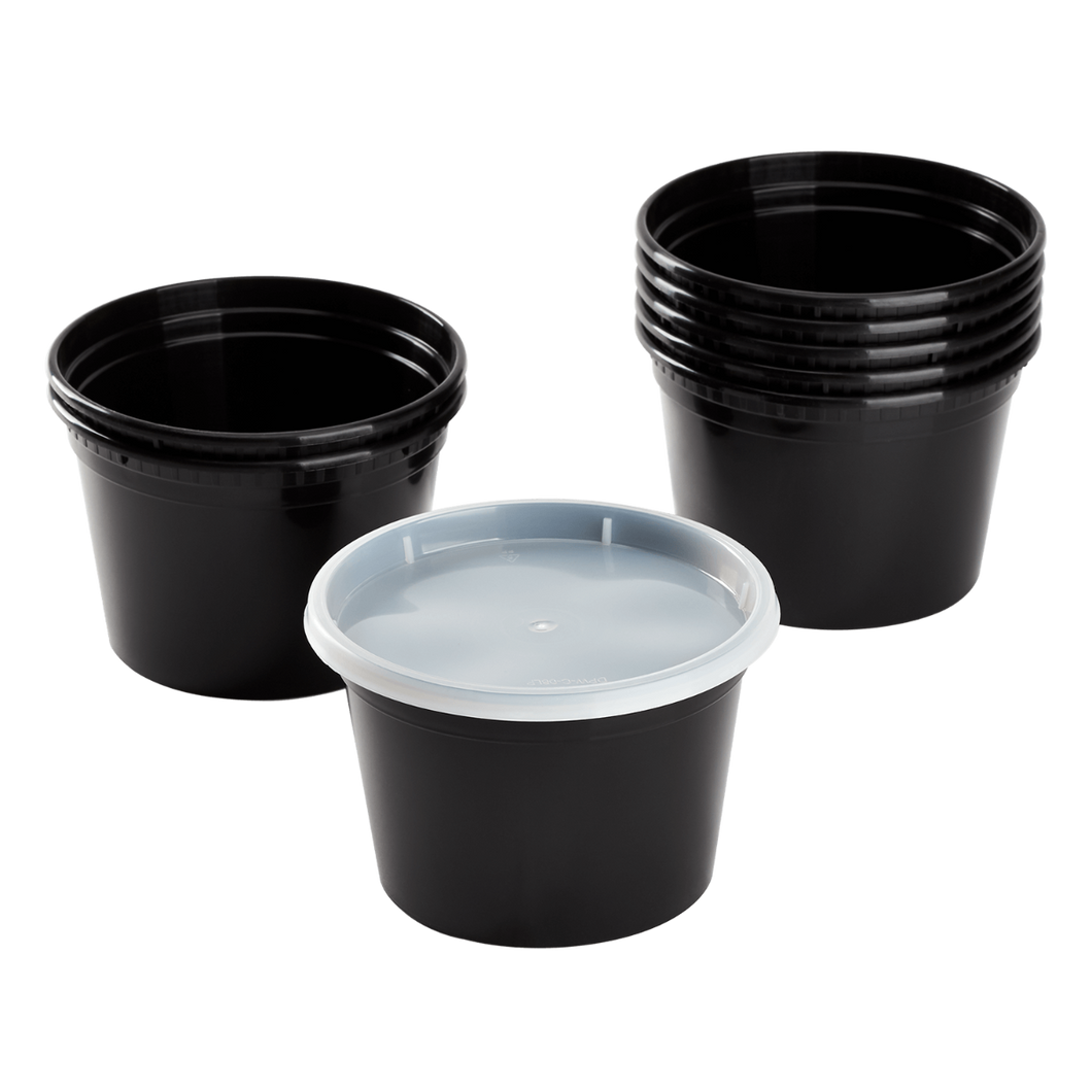 Wholesale 16 oz Black PP Injection Molded Round Deli Containers with Lids - 240 Sets
