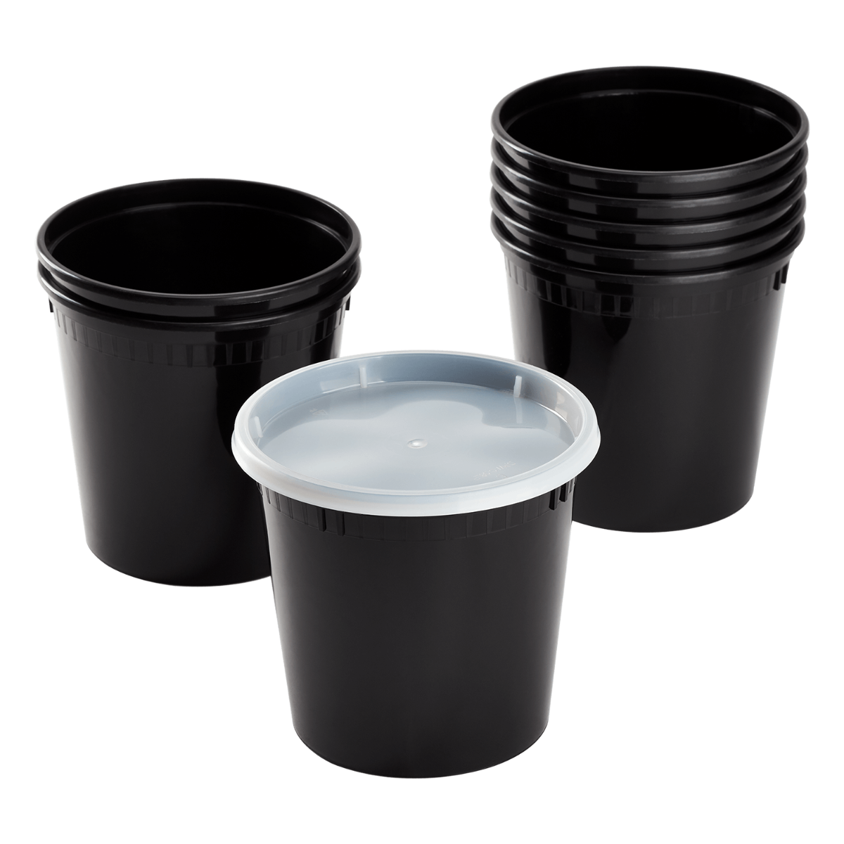 Wholesale 24 oz Black PP Injection Molded Round Deli Containers with Lids - 240 Sets