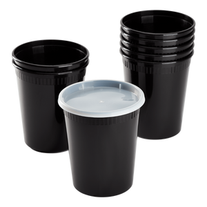 Wholesale 32 oz Black PP Injection Molded Round Deli Containers with Lids - 240 Sets