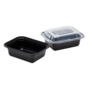 Wholesale 12oz PP Plastic Microwavable Rectangular Food Containers & Lids Black - 150 ct