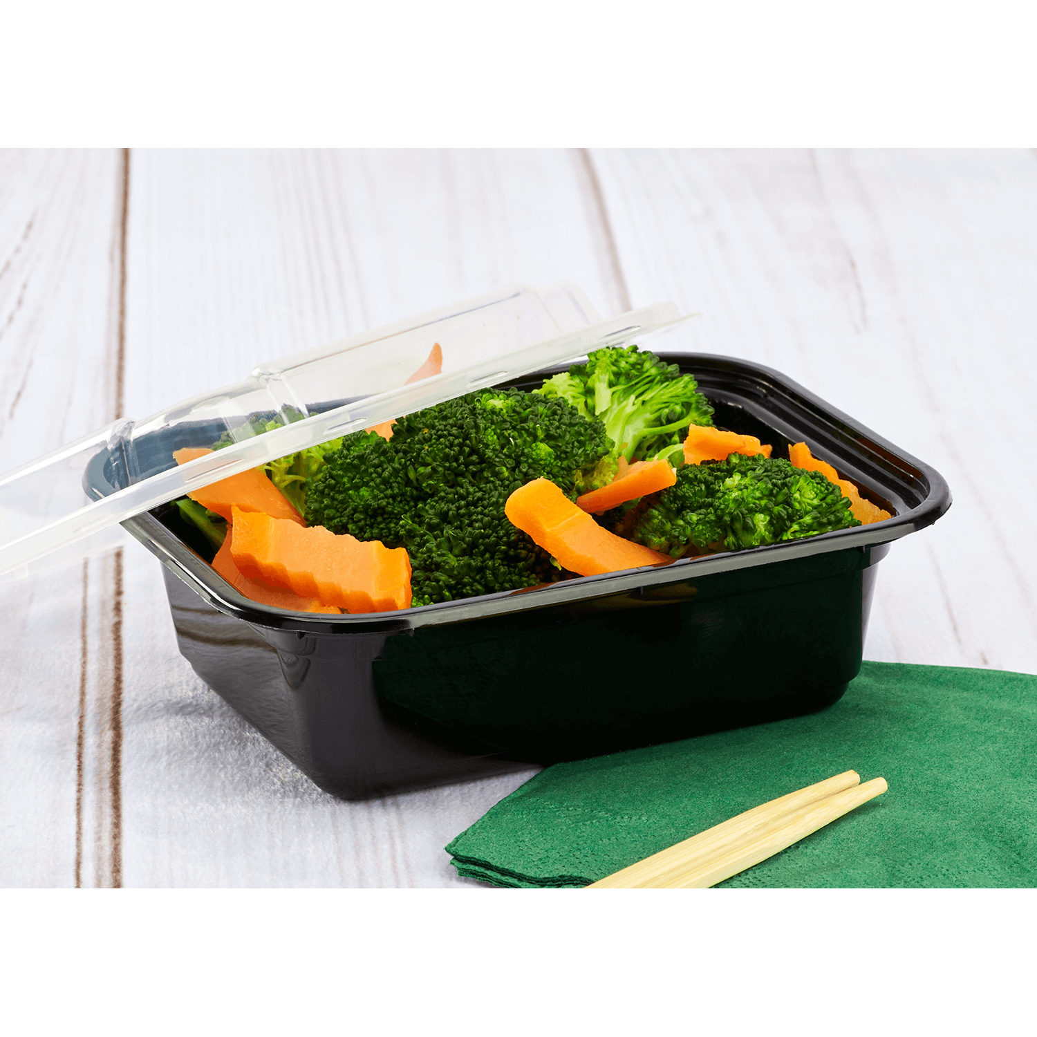 Wholesale 12oz PP Plastic Microwavable Rectangular Food Containers & Lids Black - 150 ct