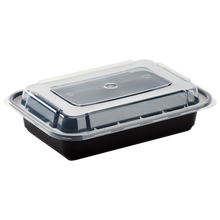 Load image into Gallery viewer, Wholesale 16oz PP Injection Molded Microwaveable Black Food Containers with lids - 150 ct
