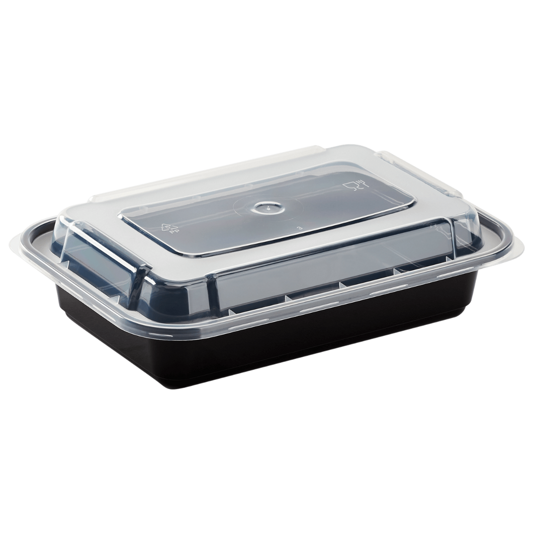 Wholesale 16oz PP Injection Molded Microwaveable Black Food Containers with lids - 150 ct