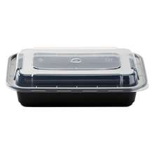 Load image into Gallery viewer, Wholesale 16oz PP Injection Molded Microwaveable Black Food Containers with lids - 150 ct
