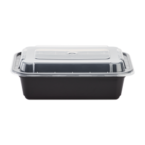 Wholesale 24oz PP Plastic Microwavable Rectangular Food Containers & Lids Black - 150 ct