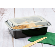 Load image into Gallery viewer, Wholesale 24oz PP Plastic Microwavable Rectangular Food Containers &amp; Lids Black - 150 ct
