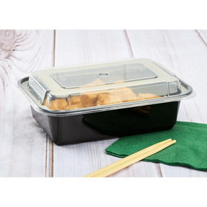 Wholesale 24oz PP Plastic Microwavable Rectangular Food Containers & Lids Black - 150 ct