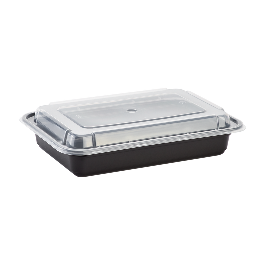 Wholesale 28oz PP Plastic Microwavable Rectangular Food Containers & Lids Black - 150 ct