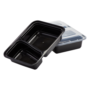 Wholesale 30oz PP Plastic Microwavable Rectangular Food Containers & Lids Black 2 Compartments - 150 ct