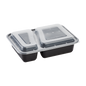 Wholesale 30oz PP Plastic Microwavable Rectangular Food Containers & Lids Black 2 Compartments - 150 ct