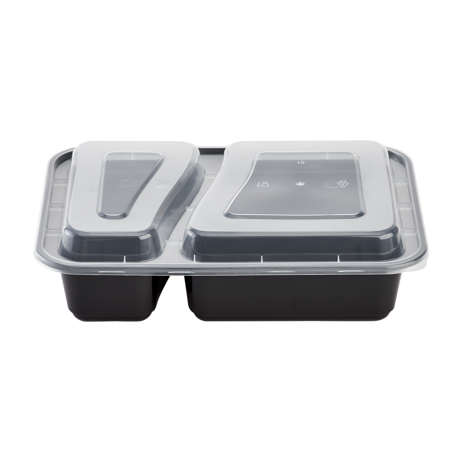 Wholesale 30oz PP Plastic Microwavable Rectangular Food Containers & Lids Black 2 Compartments - 150 ct