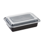 Wholesale 38oz PP Plastic Microwavable Rectangular Food Containers & Lids Black - 150 ct