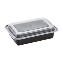 Load image into Gallery viewer, Wholesale 38oz PP Plastic Microwavable Rectangular Food Containers &amp; Lids Black - 150 ct
