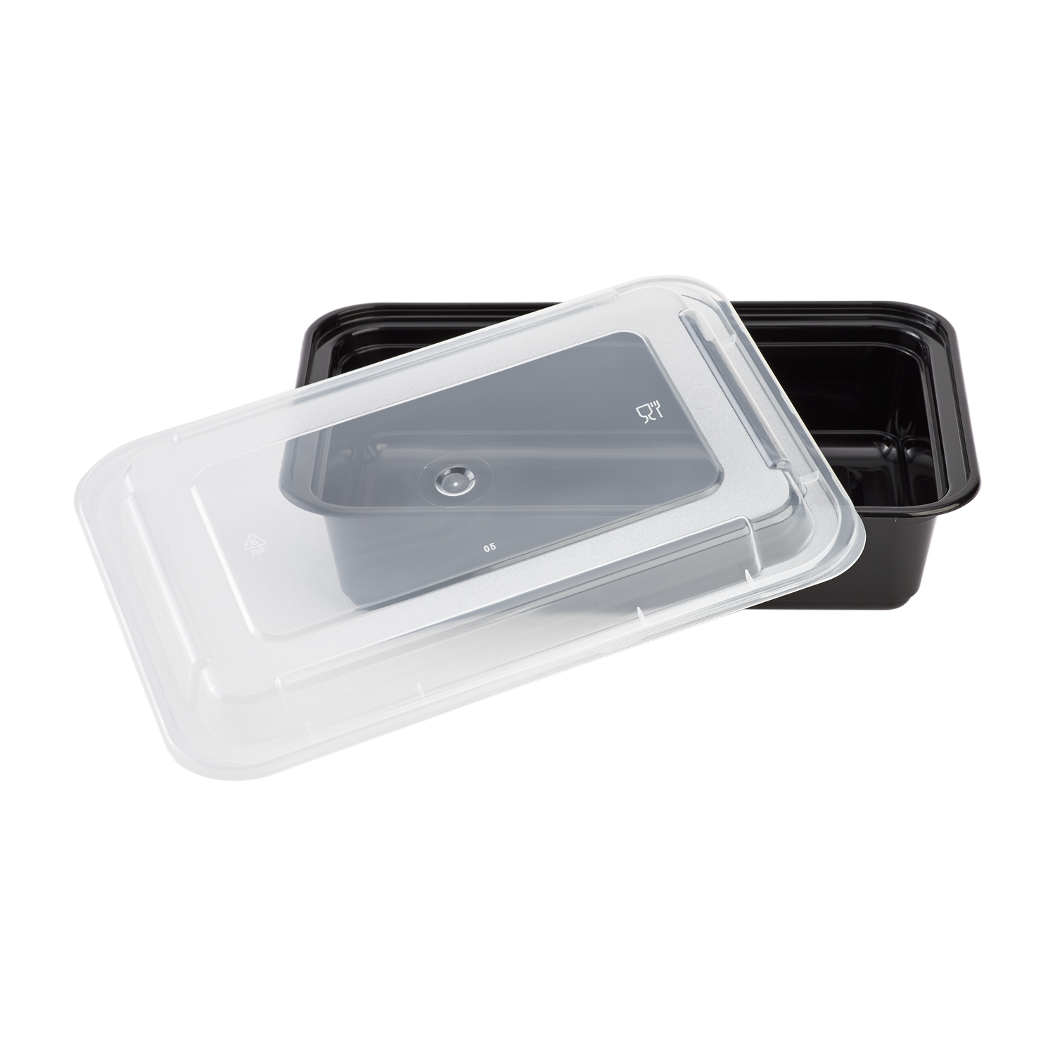 Wholesale 38oz PP Plastic Microwavable Rectangular Food Containers & Lids Black - 150 ct