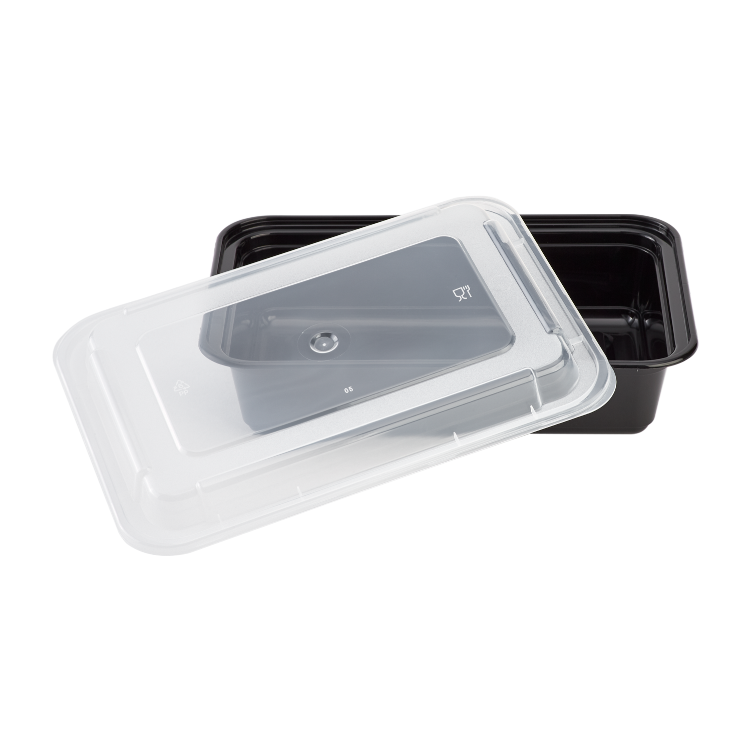 Karat 24 oz PP Plastic Microwavable Rectangular Food Containers & Lids, Black - 150 Sets
