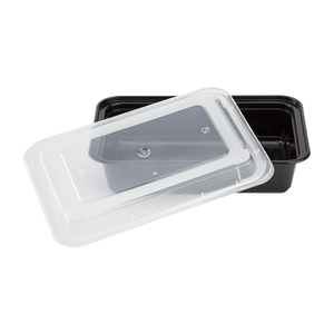 Wholesale 38oz PP Plastic Microwavable Rectangular Food Containers & Lids Black - 150 ct