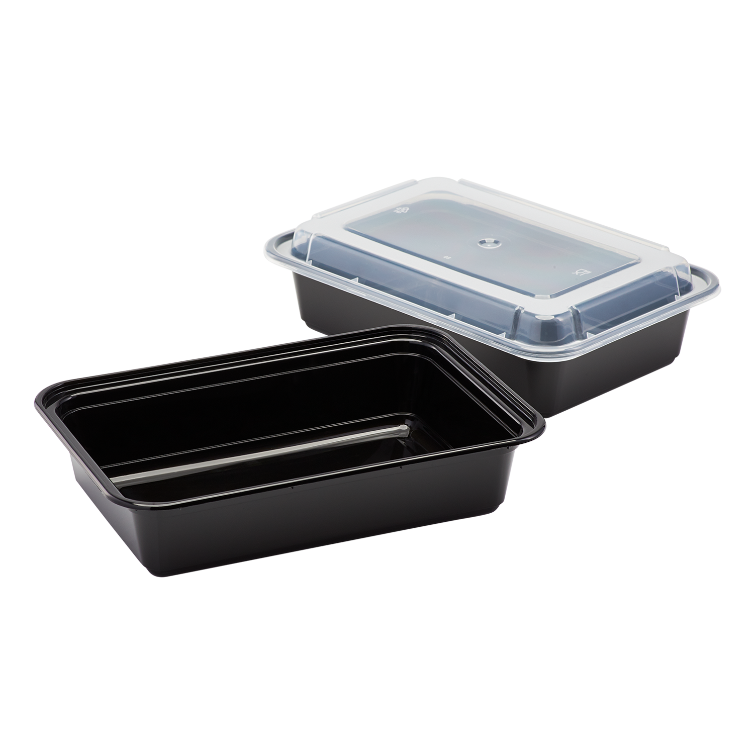 Wholesale 38oz PP Plastic Microwavable Rectangular Food Containers & Lids Black - 150 ct