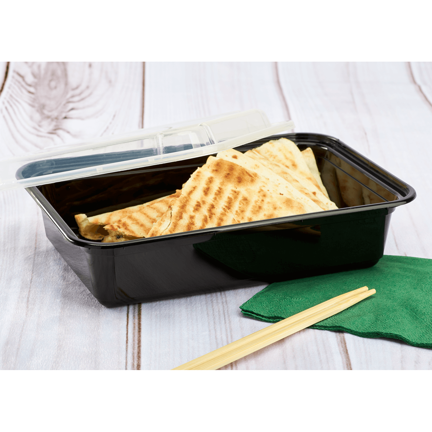 Wholesale 38oz PP Plastic Microwavable Rectangular Food Containers & Lids Black - 150 ct