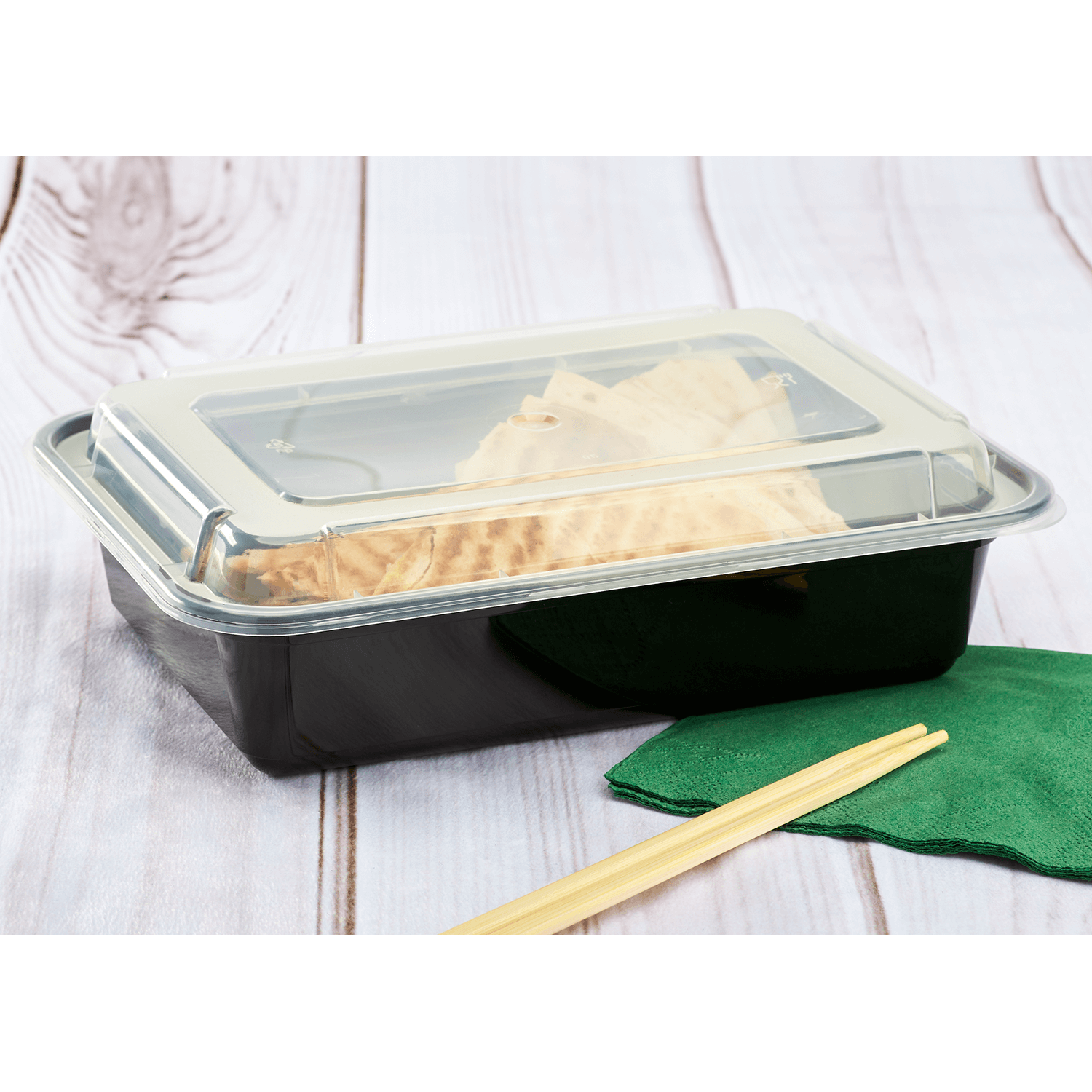 Wholesale 38oz PP Plastic Microwavable Rectangular Food Containers & Lids Black - 150 ct