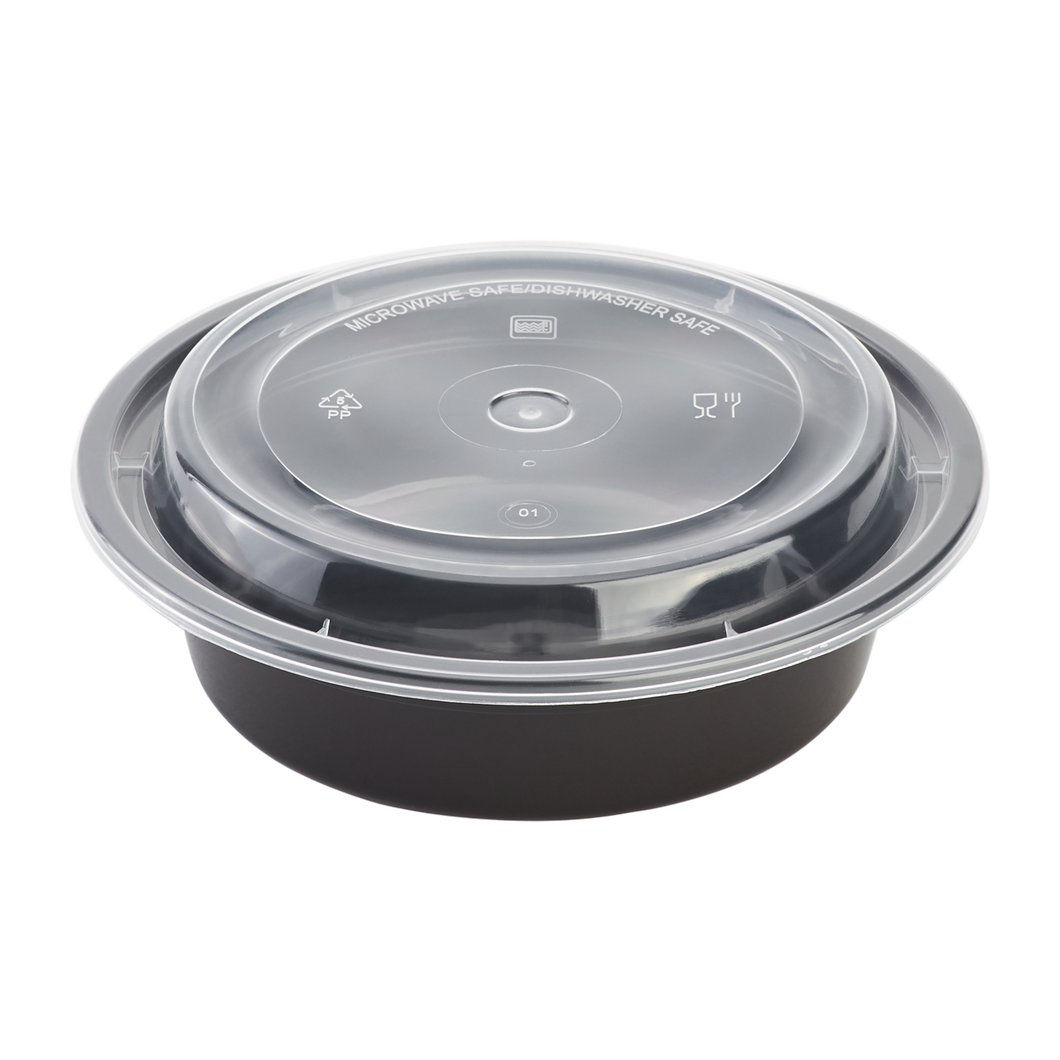 Wholesale 16oz PP Plastic Microwavable Round Food Containers & Lids Black - 150 ct
