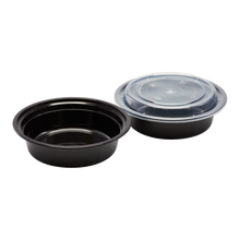 Load image into Gallery viewer, Wholesale 16oz PP Plastic Microwavable Round Food Containers &amp; Lids Black - 150 ct
