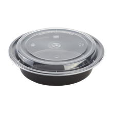 Load image into Gallery viewer, Wholesale 24oz PP Plastic Microwavable Round Food Containers &amp; Lids Black - 150 ct
