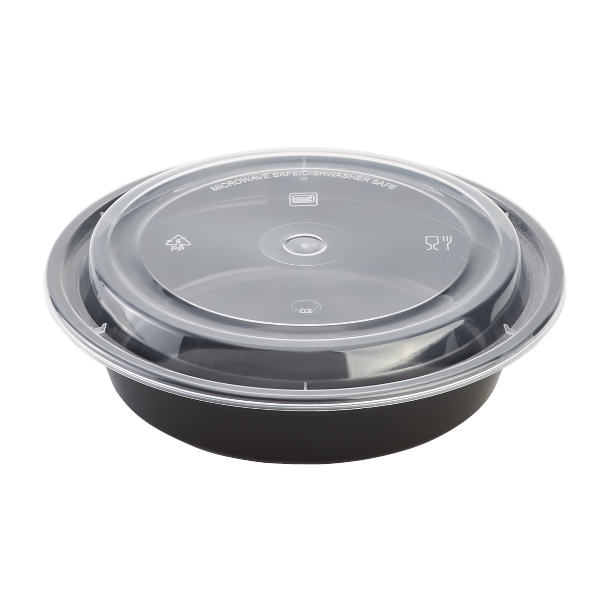 Wholesale 24oz PP Plastic Microwavable Round Food Containers & Lids Black - 150 ct