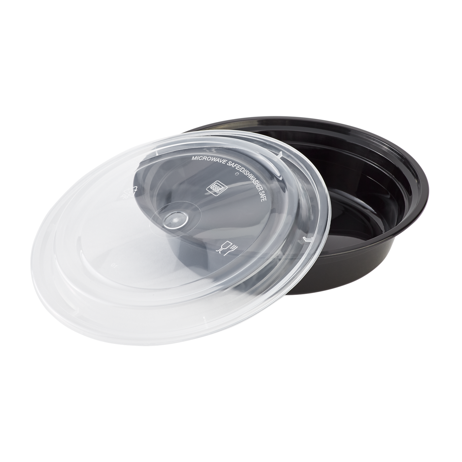 Wholesale 24oz PP Plastic Microwavable Round Food Containers & Lids Black - 150 ct