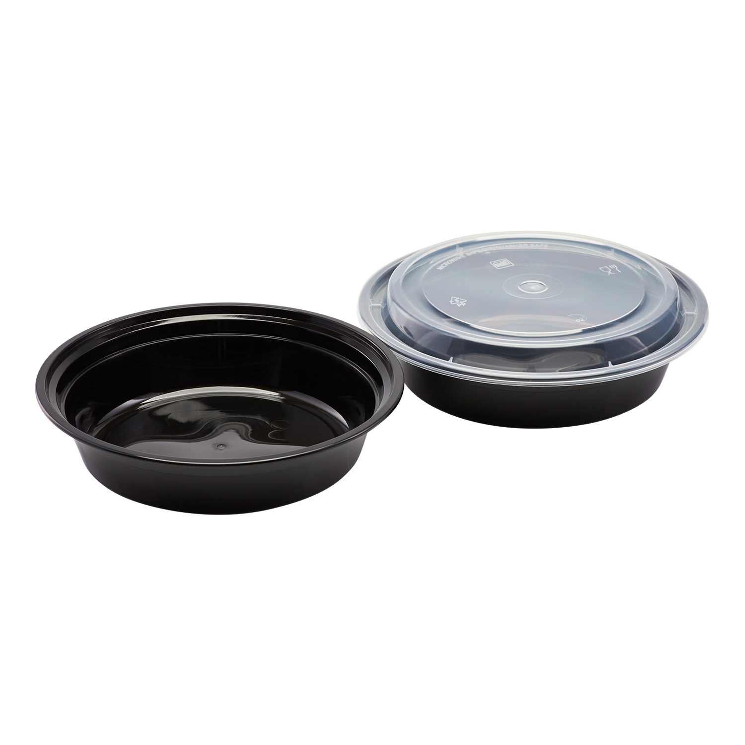 Wholesale 24oz PP Plastic Microwavable Round Food Containers & Lids Black - 150 ct
