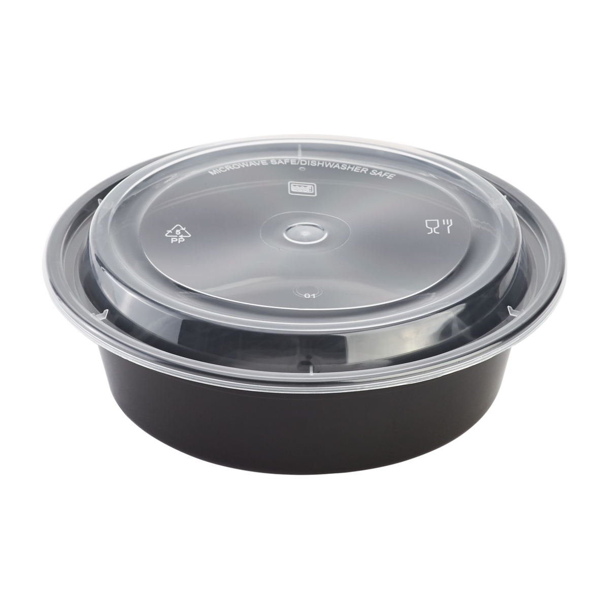 Wholesale 32oz PP Plastic Microwavable Round Food Containers & Lids Black - 150 ct
