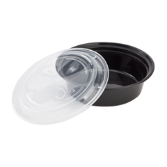 Wholesale 32oz PP Plastic Microwavable Round Food Containers & Lids Black - 150 ct
