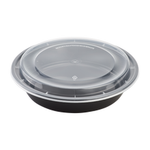 Load image into Gallery viewer, Wholesale 48oz PP Plastic Microwavable Round Food Containers &amp; Lids Black - 150 ct
