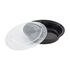 Wholesale 48oz PP Plastic Microwavable Round Food Containers & Lids Black - 150 ct