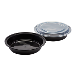 Wholesale 48oz PP Plastic Microwavable Round Food Containers & Lids Black - 150 ct