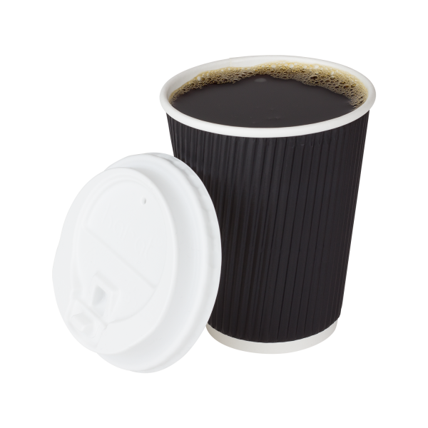 Wholesale 12oz Ripple Paper Hot Cups - Black (90mm) - 500 ct
