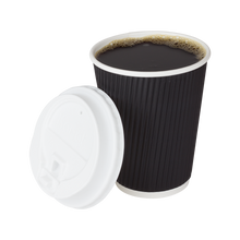 Load image into Gallery viewer, Wholesale 12oz Ripple Paper Hot Cups - Black (90mm) - 500 ct
