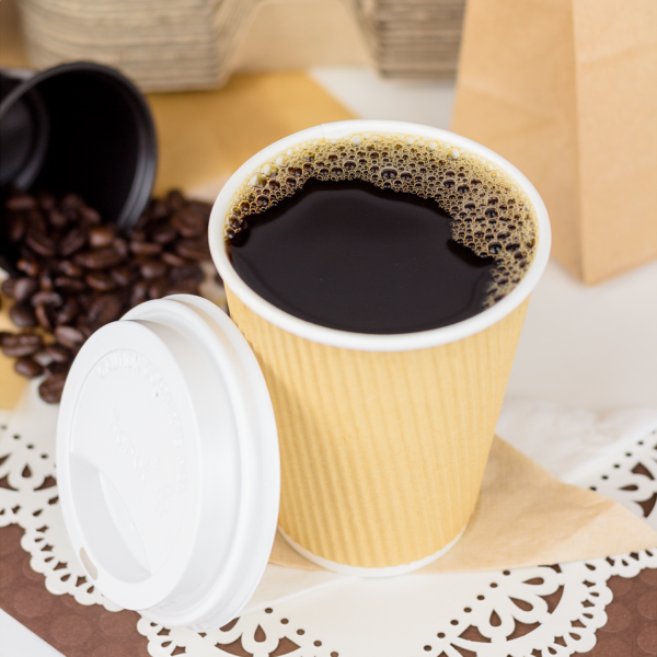 Wholesale 12oz Ripple Paper Hot Cups - Kraft (90mm) - 500 ct