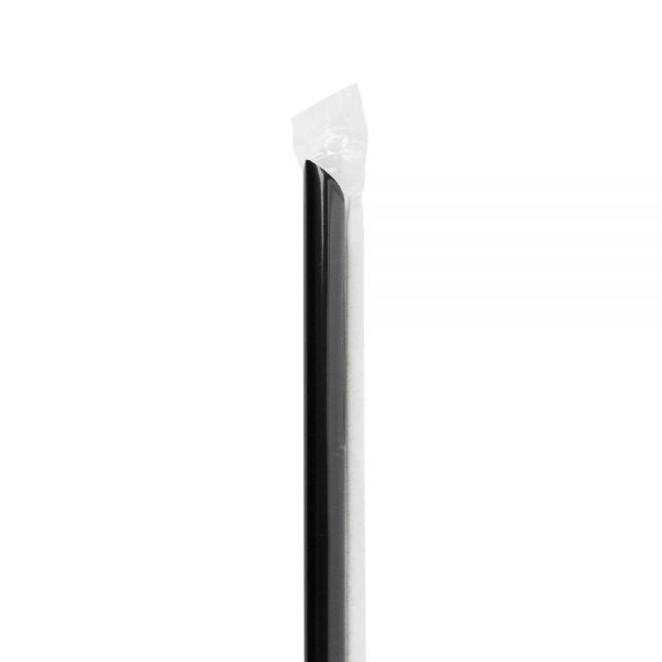 Wholesale 9" Giant Straws (8mm) Poly Wrapped Diagonally Cut - Black - 2,500 ct