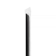 Wholesale 9" Giant Straws (8mm) Poly Wrapped Diagonally Cut - Black - 2,500 ct