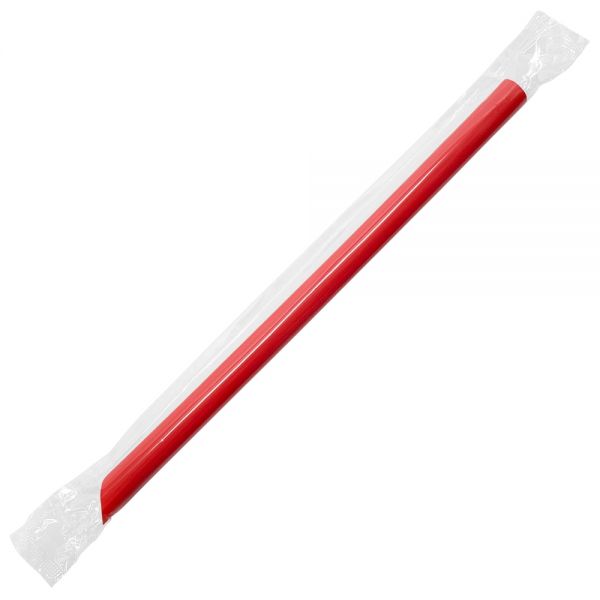 Wholesale 9" Boba Straws (10mm) Poly Wrapped - Red - 1,600 ct