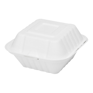 Wholesale 6''x6'' Compostable Bagasse Hinged Containers - 500 ct