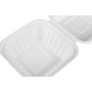 Wholesale 6''x6'' Compostable Bagasse Hinged Containers - 500 ct