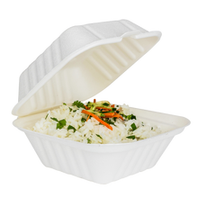 Load image into Gallery viewer, Wholesale 6&#39;&#39;x6&#39;&#39; Compostable Bagasse Hinged Containers - 500 ct
