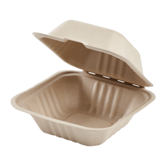 Wholesale 6'' x 6'' Compostable Bagasse Hinged Containers - 500 ct
