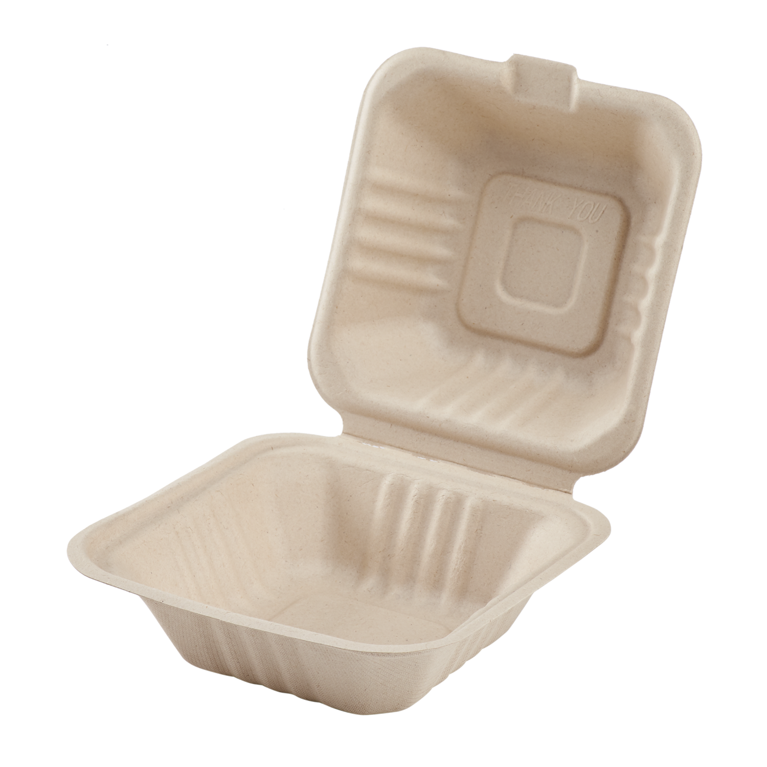 Wholesale 6'' x 6'' Compostable Bagasse Hinged Containers - 500 ct