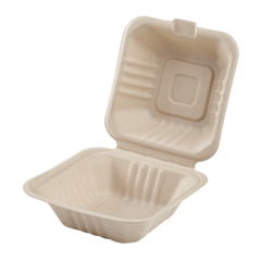 Wholesale 6'' x 6'' Compostable Bagasse Hinged Containers - 500 ct